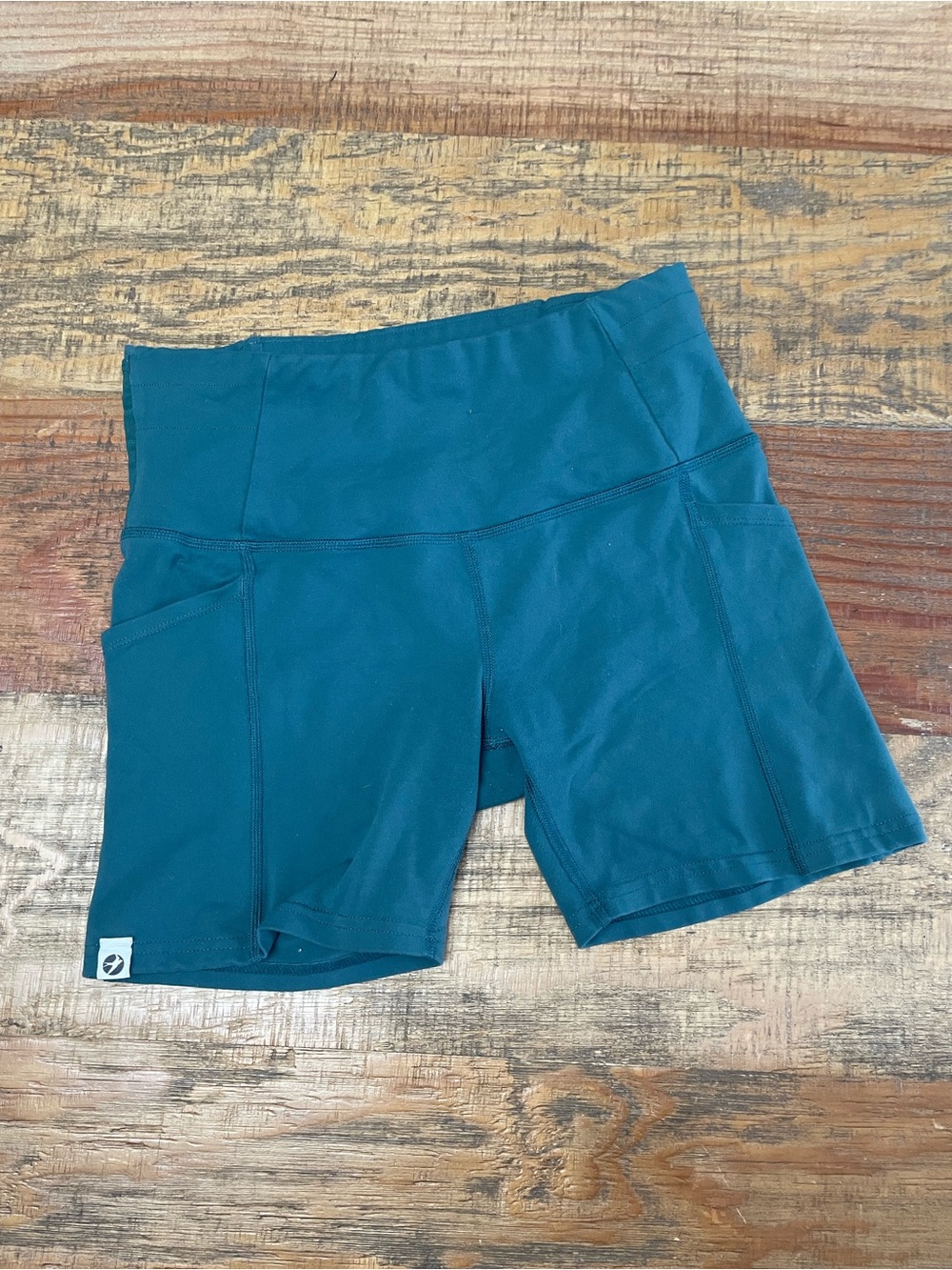 oiselle size 6 blue green High-Waist Bike Shorts Side Pockets
